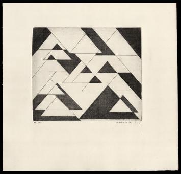 Abstracte ets geëtst door Mechelse kunstenaar Léon Smets