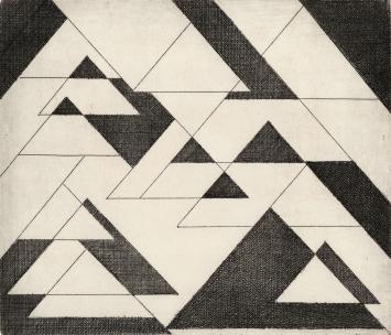 De Belgische etser Léon Smets met een grafisch werk op papier