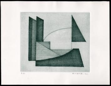 kunstwerk op papier, abstracte ets