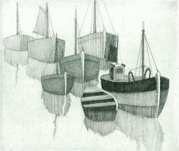 De Belgische etser Léon Smets met een grafisch kunstwerkje