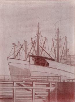 De Belgische etser Léon Smets met een grafisch kunstwerkje
