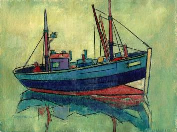 De Belgische kunstenaar Léon Smets met een waterverfschilderij