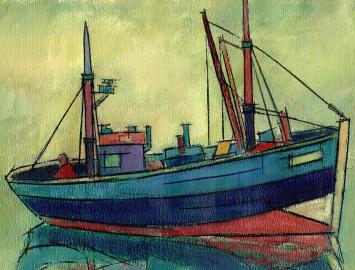 Vissersboot geschilderd door L. Smets