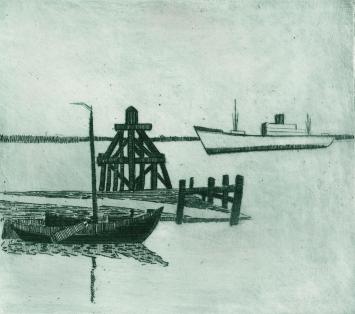 De Belgische etser Léon Smets met een grafisch kunstwerkje