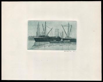 Kleine ets op papier gedrukt