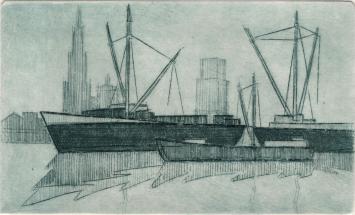 De Belgische etser Léon Smets  met een ets