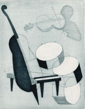 De Belgische etser Léon Smets met een grafisch kunstwerkje