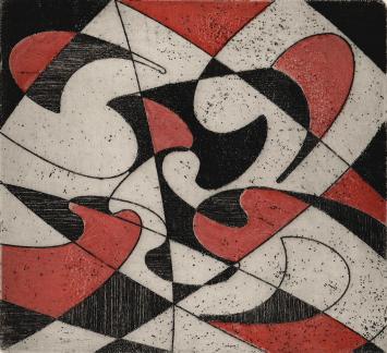 De Belgische etser Léon Smets met een abstracte ets
