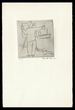 Tekenleraar geëtst door Mechelse kunstenaar Léon Smets