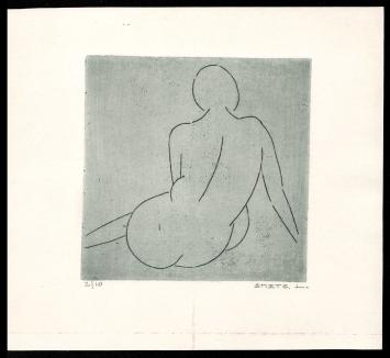 kunstwerk op papier, naakt zittende vrouw