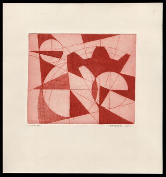 Rode abstracte ets van Léon Smets