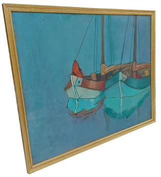Schilderij, 2 boten te Oostende