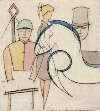 De Belgische etser Léon Smets met een kleine abstracte ets