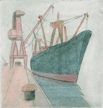 De Belgische etser Léon Smets met een grafisch kunstwerkje