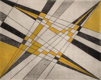 De Belgische etser Léon Smets met een grafisch kunstwerkje