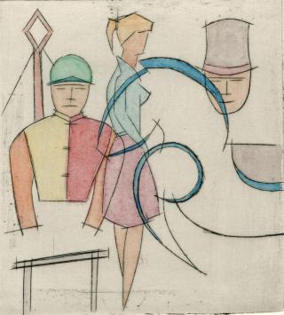 De Belgische etser Léon Smets met een kleine abstracte ets