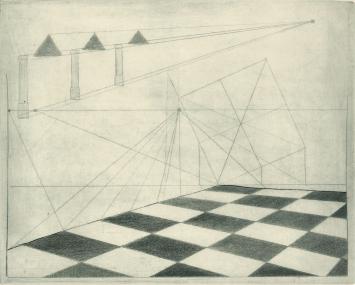 De Belgische etser Léon Smets met een grafisch kunstwerkje