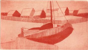 De Belgische etser Léon Smets met een grafisch kunstwerkje