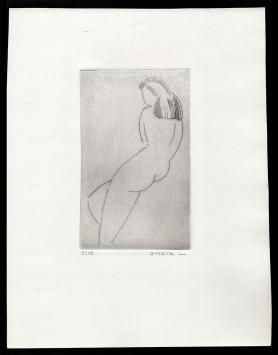 kunstwerk op papier, zittend meisje 