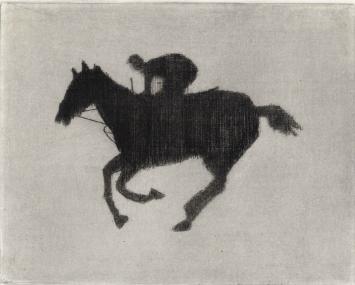 De Belgische etser Léon Smets met een kunstwerkje op papier
