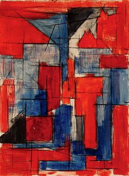 Geometrische abstractie, zwart, rood en blauw