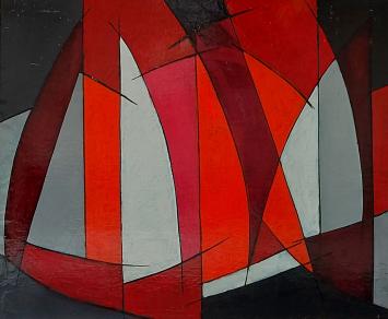 De Belgische schilder Léon Smets met een kunstwerkje op papier