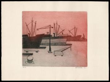 Droogdokken met boten door  Mechelse kunstenaar Léon Smets