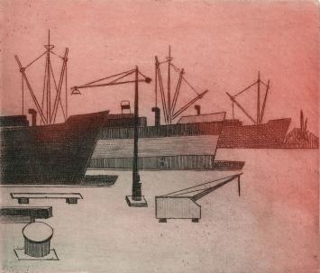 De Belgische etser Léon Smets met een grafisch kunstwerk