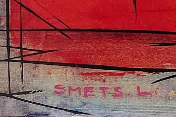 Abstract schilderij, rood blauwe expressie