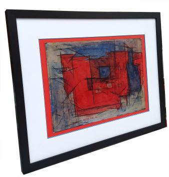 Abstract schilderij, rood blauwe expressie