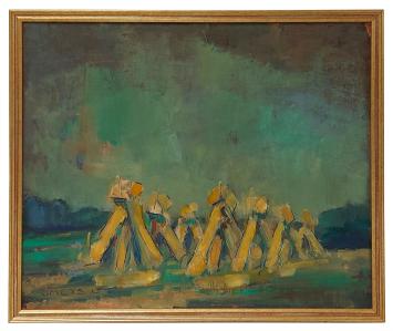 Graanschoven geschilderd door de kunstenaar Léon Smets