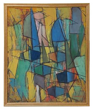Abstract schilderij door Mechelse kunstenaar Léon Smets