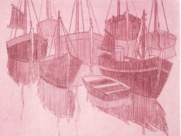 Kleine gesigneerde roze ets van Léon Smets