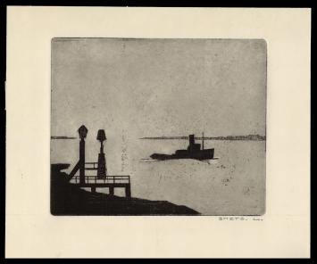 Sleepboot geëtst door Mechelse kunstenaar Léon Smets