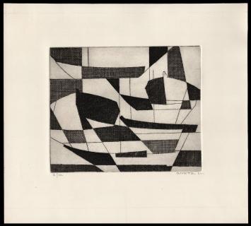 Abstracte ets geëtst door Mechelse kunstenaar Léon Smets