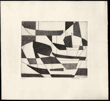 Abstracte ets geëtst door Mechelse kunstenaar Léon Smets