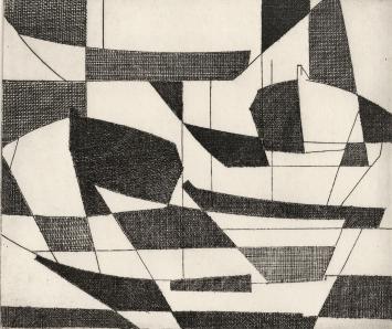 De Belgische etser Léon Smets met een grafisch kunstwerkje