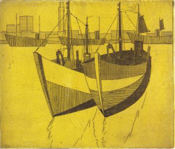 De Mechelse etser Léon Smets met een grafisch werkje