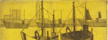 Vissersboten te Oostende, ets van L. Smets
