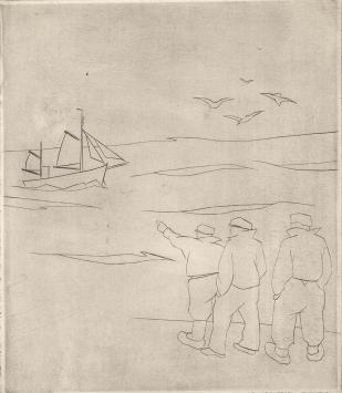 De Belgische etser Léon Smets met een grafisch kunstwerkje