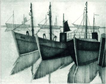 De Belgische etser Léon Smets met een grafisch kunstwerkje