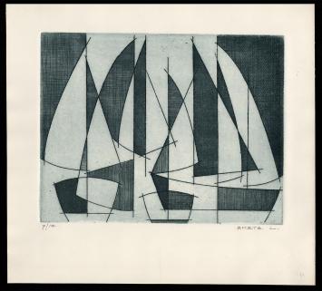 Abstracte ets geëtst door Mechelse kunstenaar Léon Smets