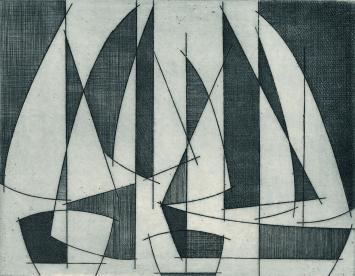 De Belgische etser Léon Smets met een grafisch kunstwerkje