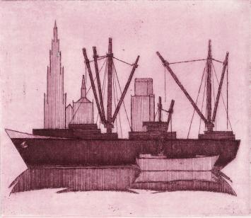 De Belgische etser Léon Smets met een grafisch kunstwerk