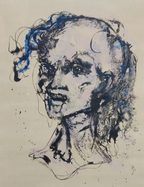 Leonor Fini met een litho, épreuve d\'artiste