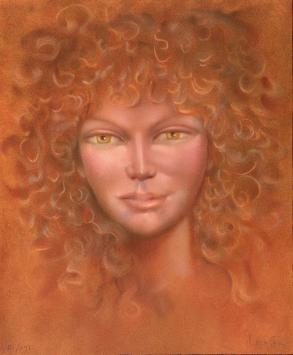Leonor Fini met een litho, gesigneerd