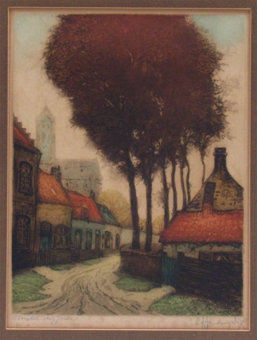 kunstenaar Léopold Henderyckx met een gekleurde ets