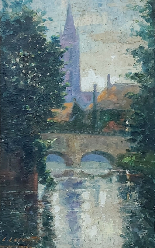 Léopold Lecomte met een schilderij