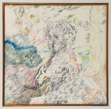 Frank Liefooghe  met een tekening op papier