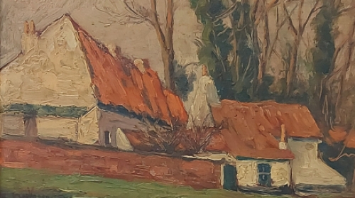 Liliane Duvivier met een olieverschilderijtje